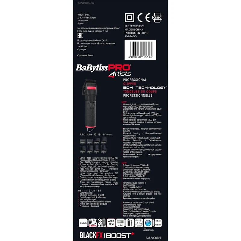 Babyliss Pro 4Artist Boost+ Clipper Matte Black & Red FX8700RBPE - tagliacapelli professionale