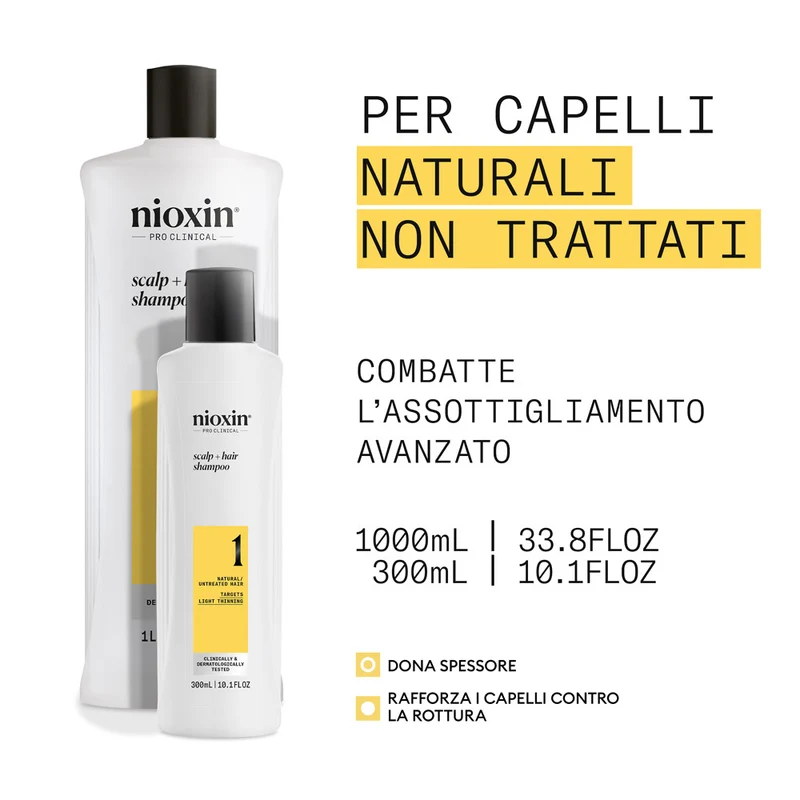 Nioxin Sistema 1 Scalp + Hair Shampoo 1000ml - shampoo anti assottigliamento lieve