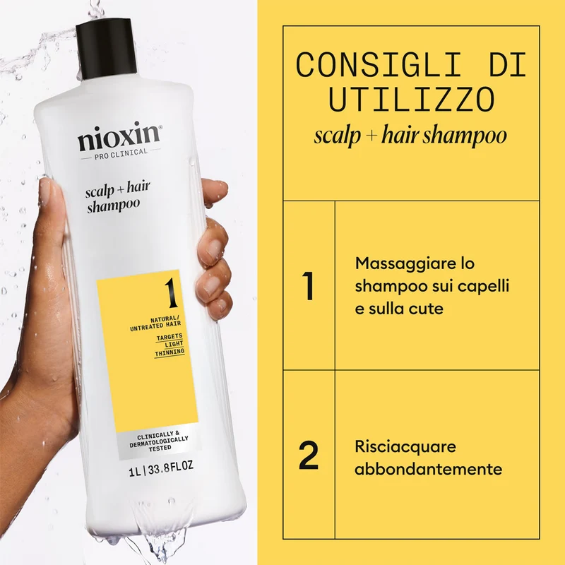 Nioxin Sistema 1 Scalp + Hair Shampoo 1000ml - shampoo anti assottigliamento lieve