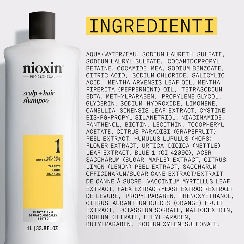 Nioxin Sistema 1 Scalp + Hair Shampoo 1000ml - shampoo anti assottigliamento lieve