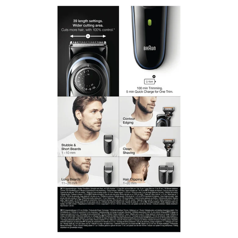 Braun BeardTrimmer 5 BT5340 Nero, Blu