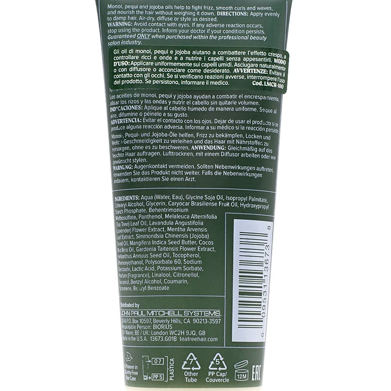 Paul Mitchell Tea Tree Lavender Mint Taming Cream 100ml - crema nutriente capelli ricci