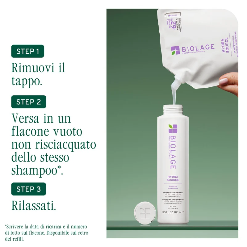 Biolage Professional Hair Spa Hydra Source Refill Shampoo 500ml - eco ricarica shampoo idratante