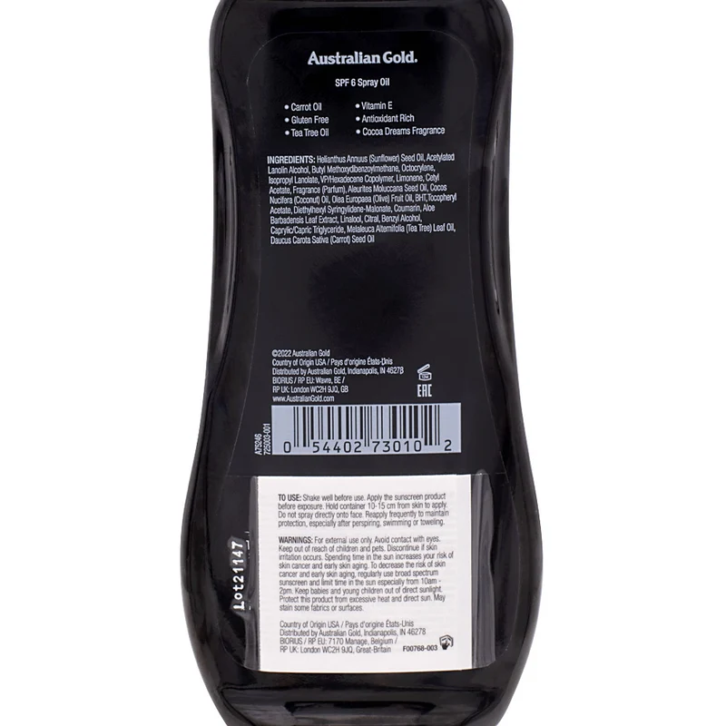 Australian Gold Spf 6 Hydrating Spray Oil Sunscreen 237ml - olio spray protezione solare