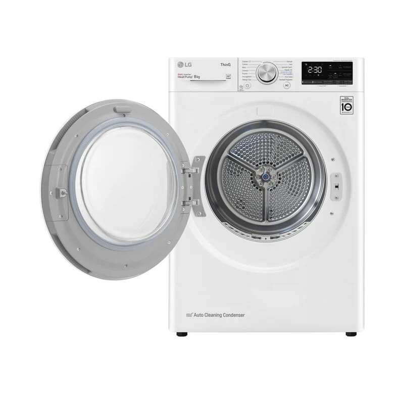 LG RH80V9AVHN Serie V9 Asciugatrice A Libera Installazione 8 Kg, Pompa Di Calore, Dual Inverter, Eco Hybrid, Condensatore Autopulente, Wi-Fi, Classe C, Bianco
