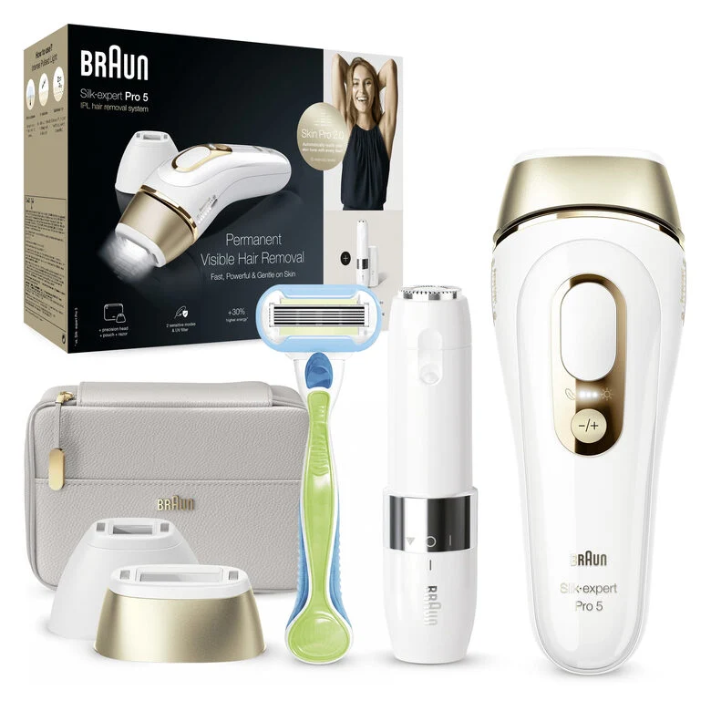 Braun Silk-expert Pro Silk expert Pro 5 PL5159, Epilatore A Luce Pulsata Donna, Per La Rimozione Permanente Dei Peli Visibili A Casa Tua, Bianco/Oro