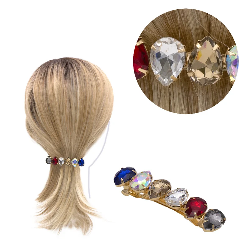 VIAHERMADA Clip per Capelli in Metallo dorato con Strass a Goccia 7,5cm