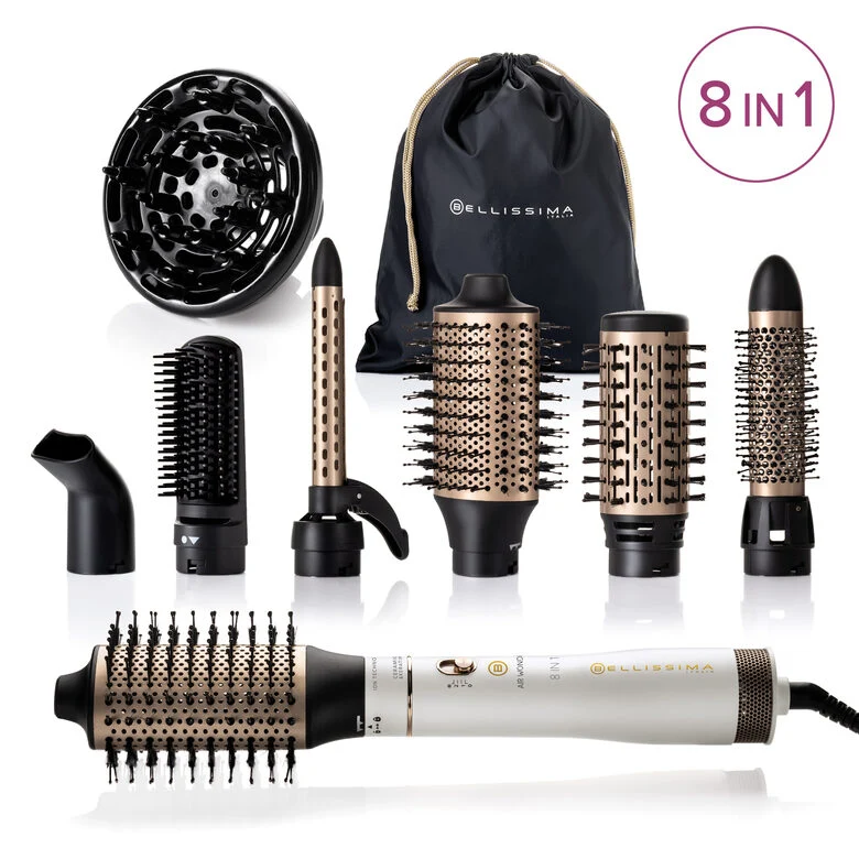 Bellissima Imetec Air Wonder, Spazzola Ad Aria Calda, Tecnologia A Ioni, Spazzole Rivestite In Ceramica E Cheratina, Asciuga, Dona Volume, 8 Accessori, 1000 W