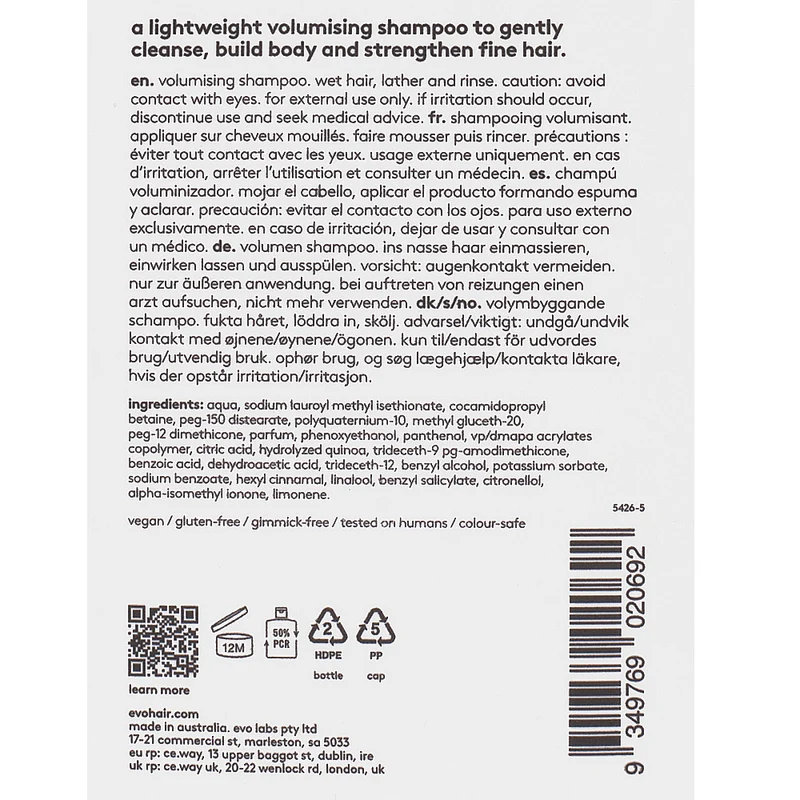 Evo Volume Gluttony Volumising Shampoo 300ml - shampoo volumizzante