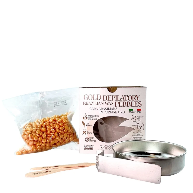 SkinSystem Gold Depilatory Brazilian Waz Pebbles Kit for Stove - kit uso cera fornello