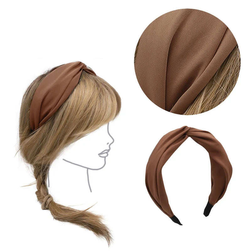 VIAHERMADA Cerchietto per Capelli in Tessuto Marrone con Nodo