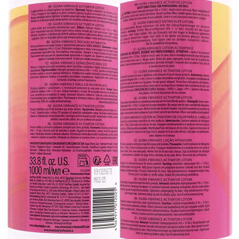 Schwarzkopf Igora Vibrance Activator Lotion 4% 13Vol 1000ml - ossigeno