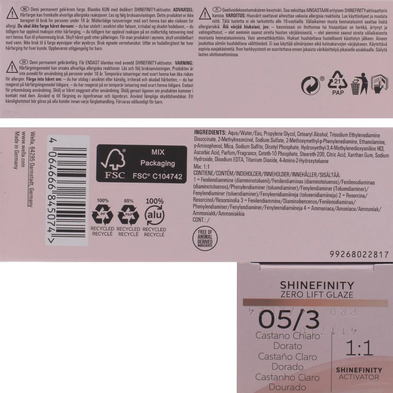 Wella Shinefinity 05/3 Castano Chiaro Dorato 60ml - colore demi-permanente