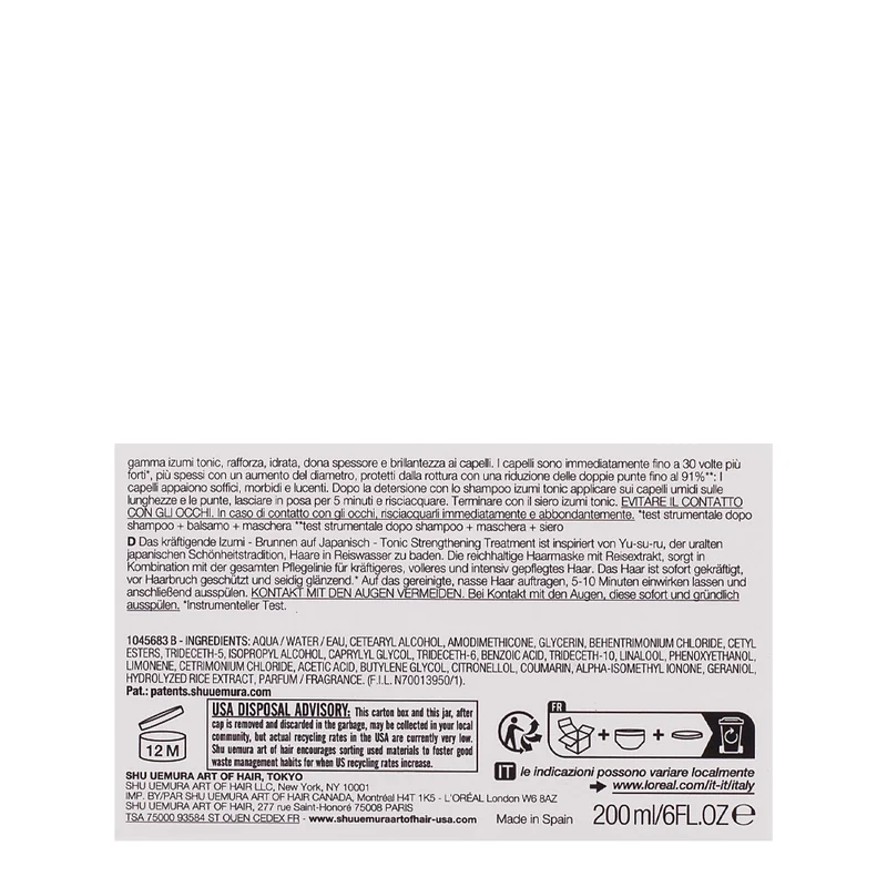 Shu Uemura Izumi Tonic Mask 200ml - maschera rinforzante per capelli fragili