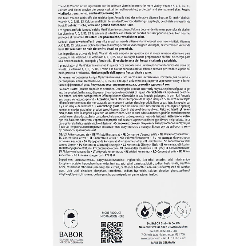 Babor Ampoule Concentrates Multi Vitamin 7x2ml - ampolle concentrate pelle spenta