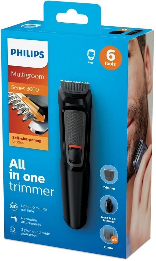 Philips MULTIGROOM Series 3000 6 accessori Lame in acciaio autoaffilanti 6 in 1, Barba
