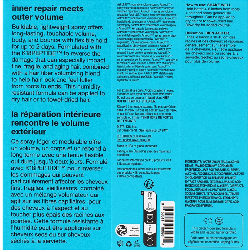 K18 Astrolift Reparative Volume Spray 118ml - spray volumizzante