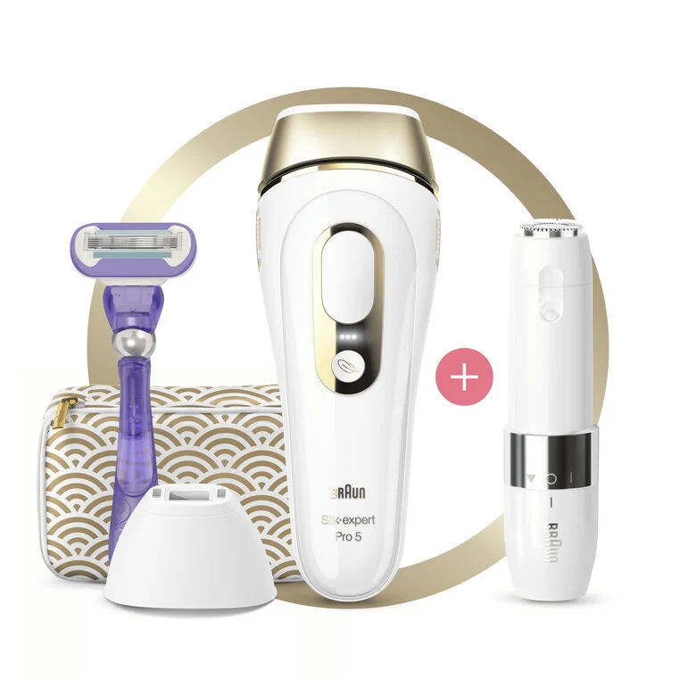 Braun Silk-expert Pro Pro 5 PL5139 Silk expert, Epilatore Luce Pulsata IPL, Sistema di Epilazione Permanente dei Peli Visibili per Donna, Bianco/Oro