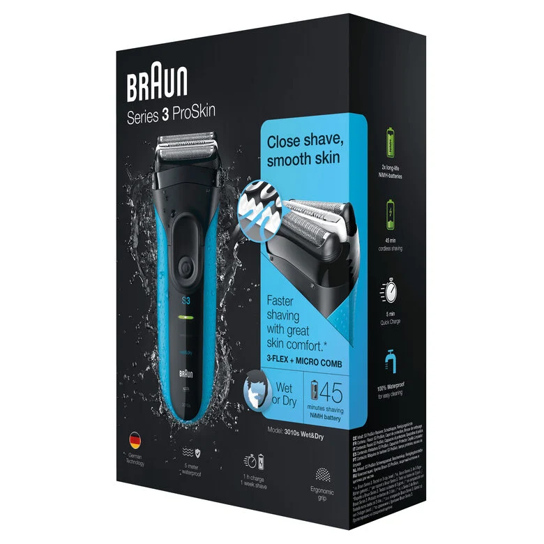 Braun Series 3 ProSkin 3010s Rasoio Elettrico, Nero/Blu