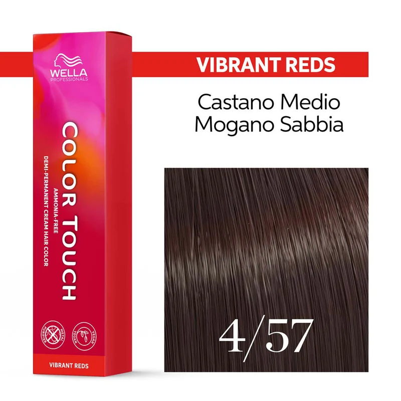 Wella Color Touch Vibrant Reds 4/57 Castano Medio Mogano Sabbia 60ml - colore semipermanente senza ammoniaca