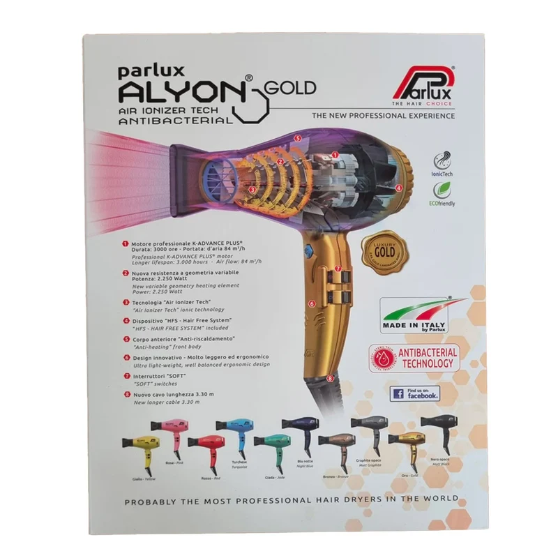 Parlux Alyon Air Ionizer Tech Eco Friendly Oro - asciugacapelli con diffusore magic sense