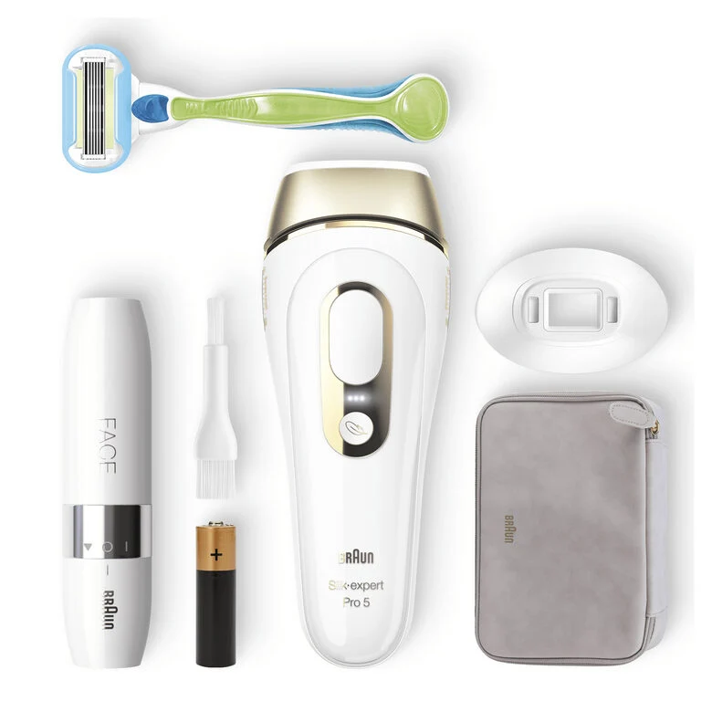 Braun Silk-expert Pro 5 PL5129 Silk expert Pro , Epilatore Luce Pulsata IPL, Sistema di Epilazione Permanente dei Peli Visibili per Donna, Bianco/Oro