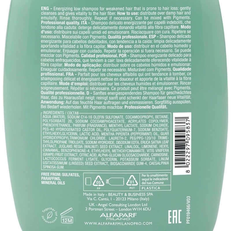 Alfaparf Milano Semi Di Lino Scalp Renew Energizing Low Shampoo 250ml - shampoo delicato energizzante