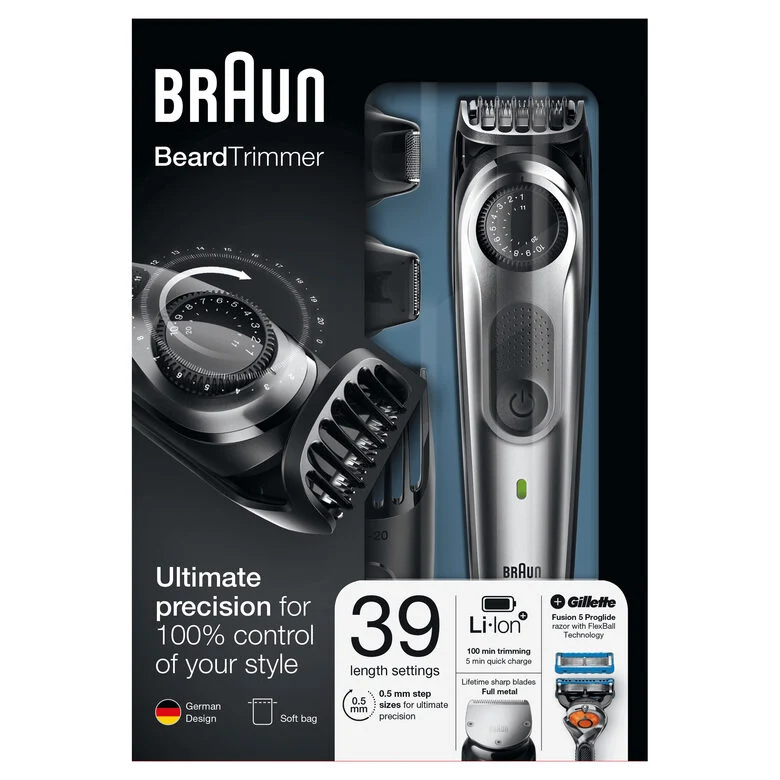 Braun Regolabarba BT7020, Rasoio Barba Elettrico Uomo E Tagliacapelli – Nero/Grigio