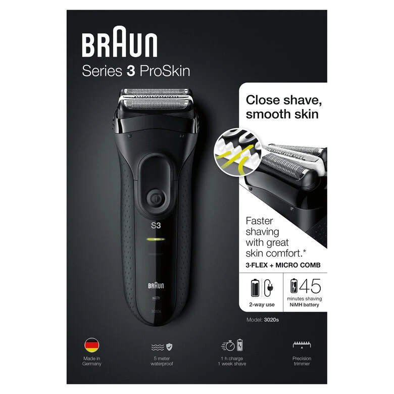 Braun Series 3 ProSkin 3020s Rasoio Elettrico, Nero