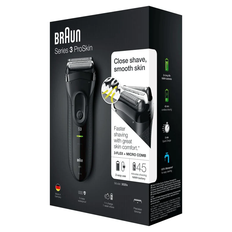 Braun Series 3 ProSkin 3020s Rasoio Elettrico, Nero