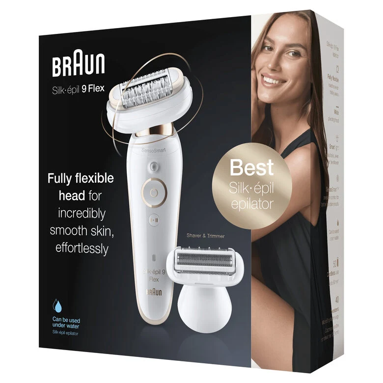 Braun Silk-épil 9 Flex 9-002 - Epilatore Elettrico Donna Bianco/Oro Con Testina Flessibile Per Un’Epilazione Più Semplice