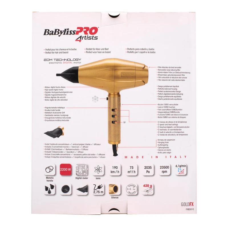 Babyliss Pro 4Artist GoldFx Asciugacapelli FXBDG1E- asciugacapelli digitale da 2200W