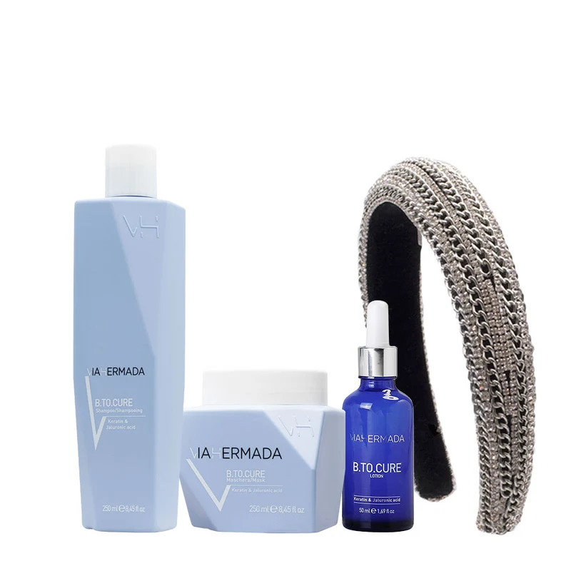 VIAHERMADA B.to.cure Shampoo 250ml Mask 250ml Lotion 50ml+ Cerchietto Bombato in Regalo - kit ricostruzione