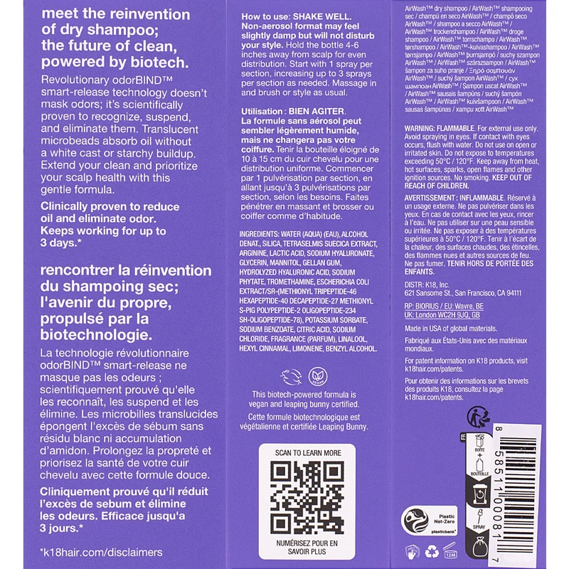 K18 Airwash Dry Shampoo 118ml - shampoo a secco