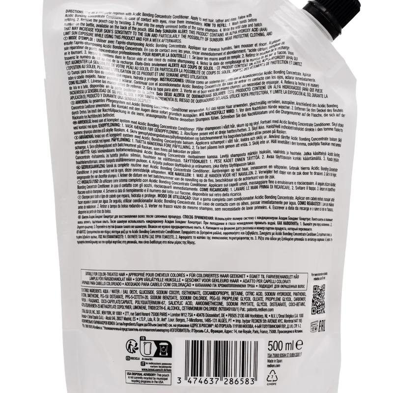 Redken Acidic Bonding Concentrate Refill Shampoo 500ml - eco- ricarica shampoo capelli danneggiati e trattati