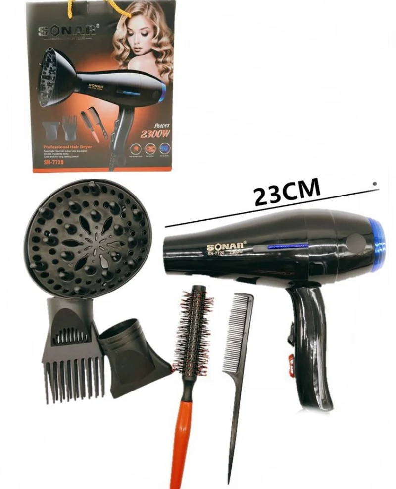 Asciugacapelli Professionale 2300w + Diffusore + Modulatore + Spazzola Sn-7720