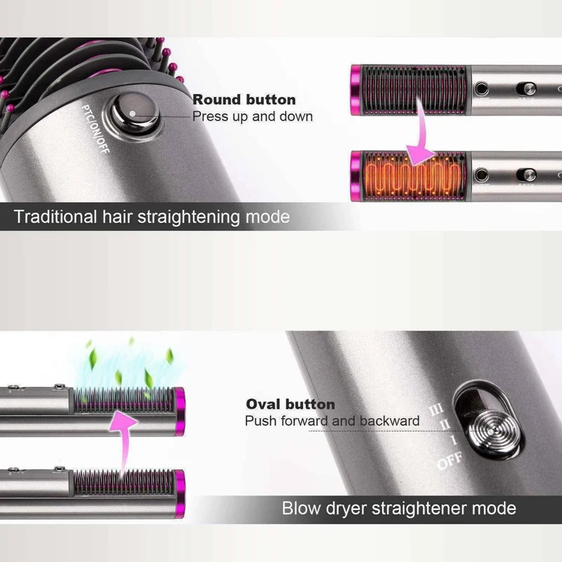 Piastra Per Capelli Spazzola Ad Aria Lisciante 3in1 Elettrica Volumizzante 3 Velocità