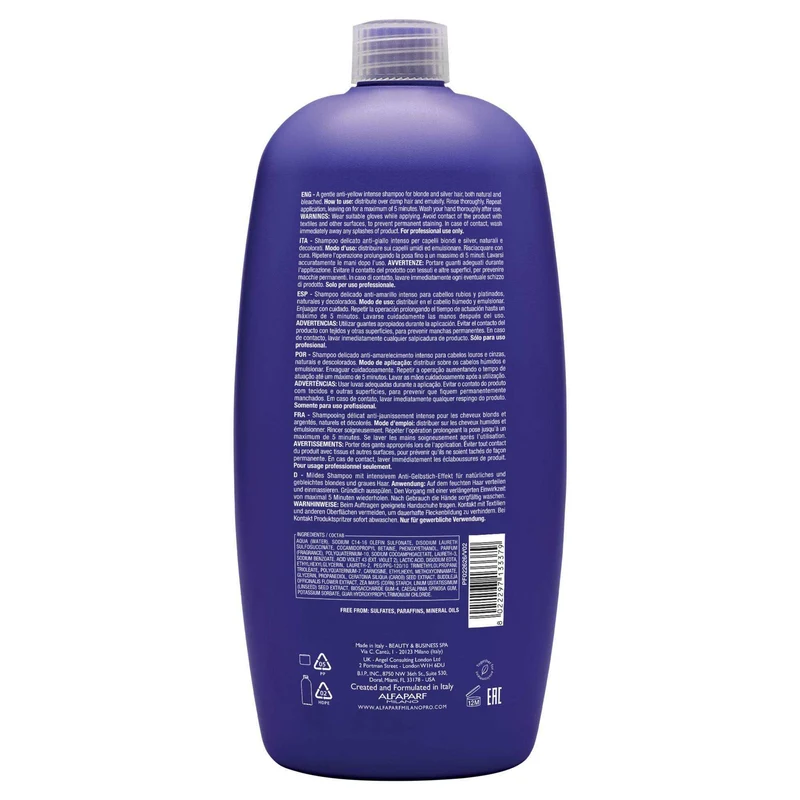Alfaparf Semi di Lino Anti-Yellow Low Shampoo 1000ml - Shampoo Anti-Giallo per Capelli Biondi e Silver