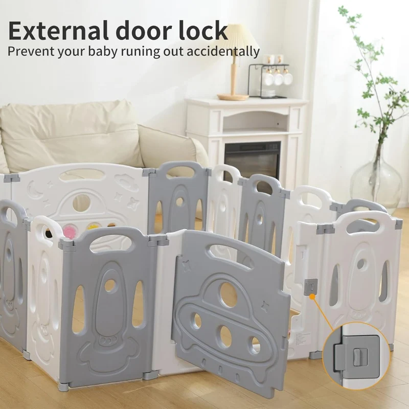 Box per bambini giochi protezione indoor outdoor con 14 pannelli Grigio e Bianco