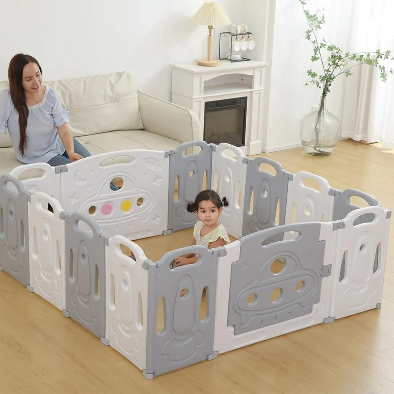 Box per bambini giochi protezione indoor outdoor con 14 pannelli Grigio e Bianco