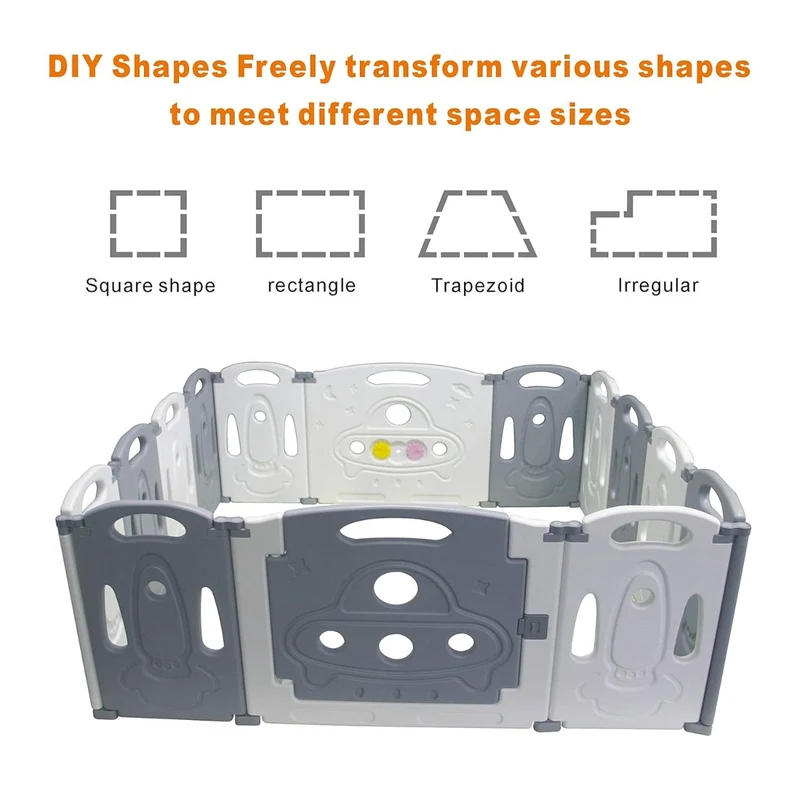 Box per bambini giochi protezione indoor outdoor con 14 pannelli Grigio e Bianco