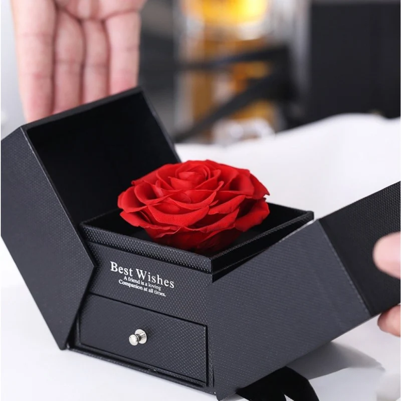 Cofanetto Portagioielli Scatolina Elegante con Rosa Eterna, Gioiello a Scelta, Collana Bracciale o Anello, San valentino, Anniversario Regalo unico