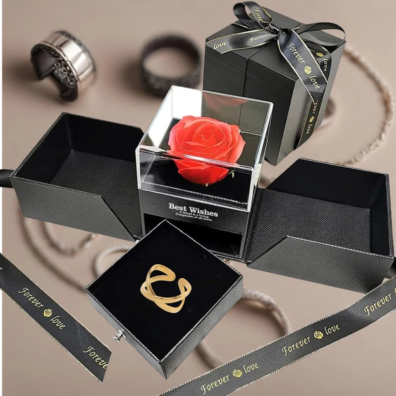 Cofanetto Portagioielli Scatolina Elegante con Rosa Eterna, Gioiello a Scelta, Collana Bracciale o Anello, San valentino, Anniversario Regalo unico