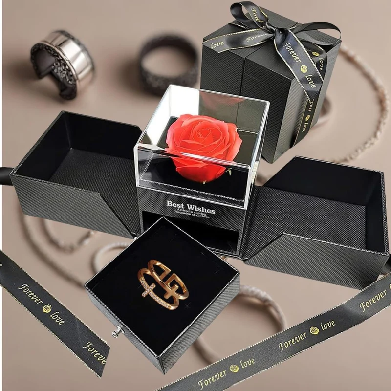Cofanetto Portagioielli Scatolina Elegante con Rosa Eterna, Gioiello a Scelta, Collana Bracciale o Anello, San valentino, Anniversario Regalo unico
