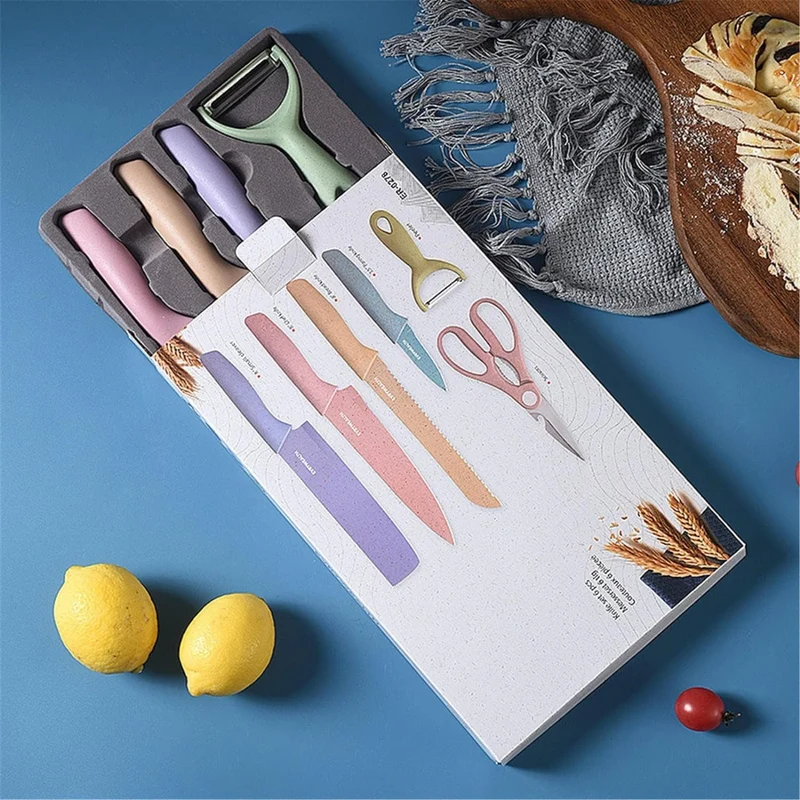 Set di coltelli da cucina colorati con confezione regalo lame antiaderenti con acciaio inossidabile di alta qualità set di coltelli da cucina