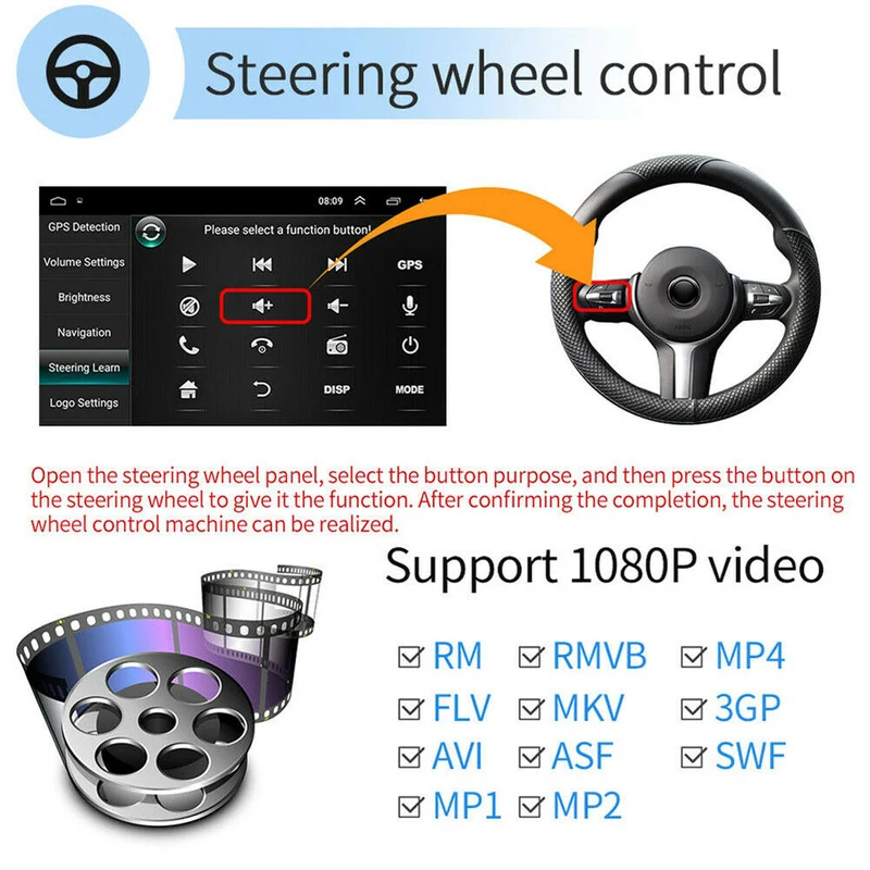 Autoradio 10.1" Pollici 2DIN GPS NAVI BLUETOOTH USB FM Android 9.1 HD Quad core