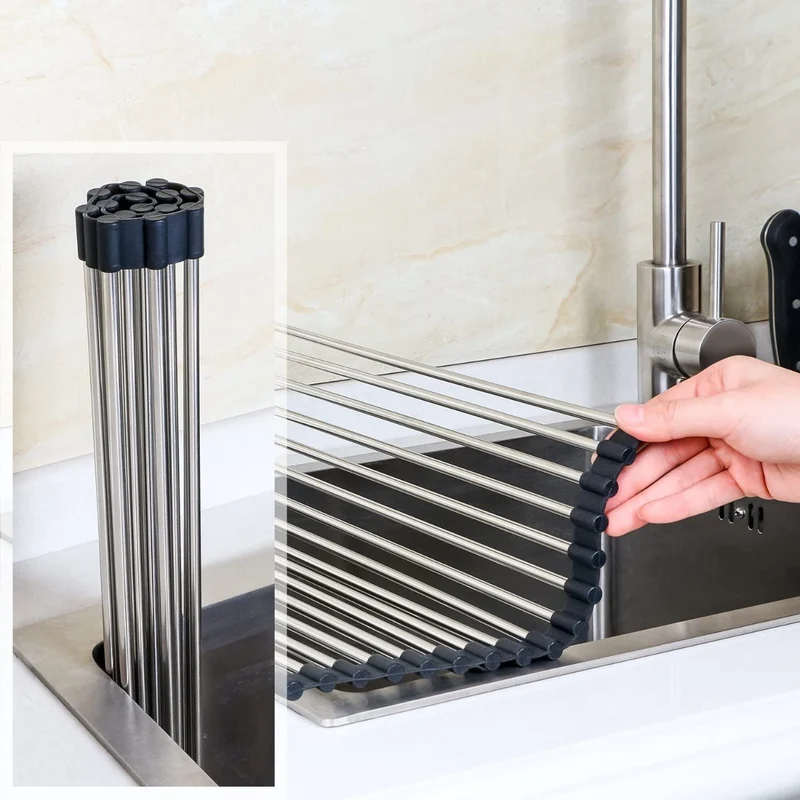 Scolapiatti pieghevole multi funzione per lavabo