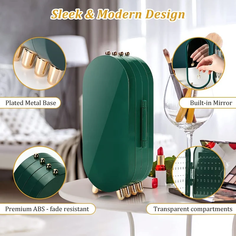 Organizer per orecchini da appendere, elegante custodia a specchio, resistente per gioielli da donna, per la casa e per rivenditori, verde, 153 scomparti per orecchini e 24 tacche