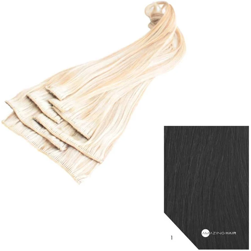 20" Human Hair 7pc Clip In - #1 Black