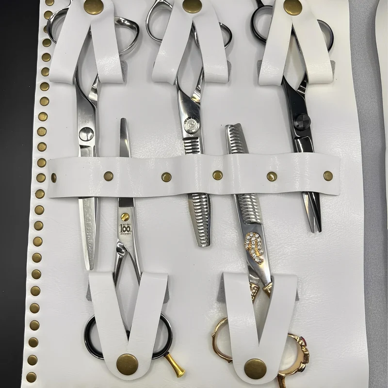 Custodia per forbici in pelle bianca di alta qualità - 5 tasche per forbici